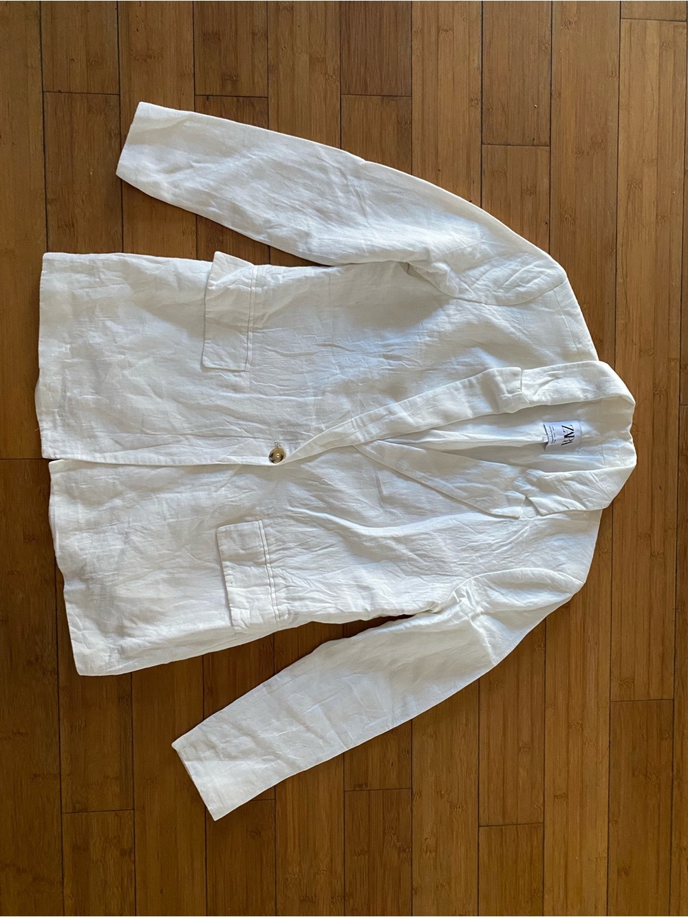 Pre-owned Zara White Linen Blend Single-Button Jacket Men’s Sz Small